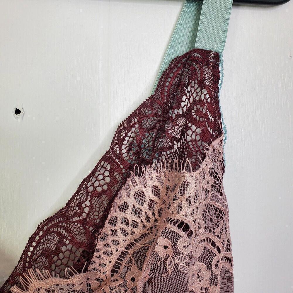 In Bloom Top Womens Small Lingerie Babydoll Slip Tan Lace Sexy Cami Burgundy Y2K - Picture 9 of 9